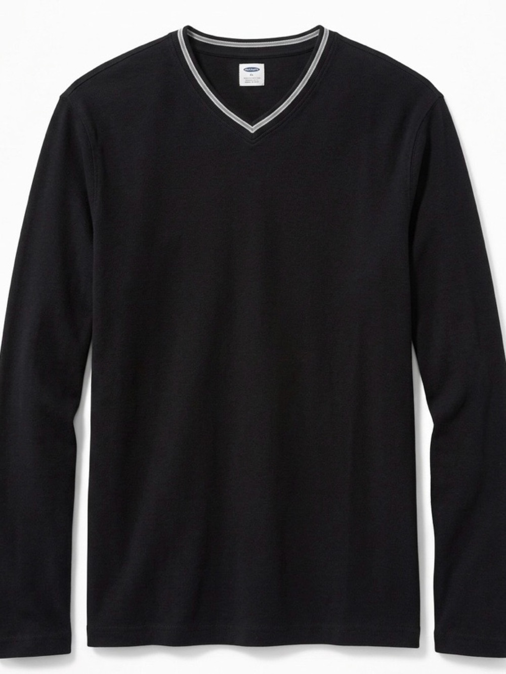 Old Navy Mens XL Long Sleeve V Neck Tipped Trim Black Cotton Pullover Top